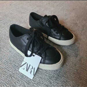 Zara Kids Black Leather Sneaker NWT